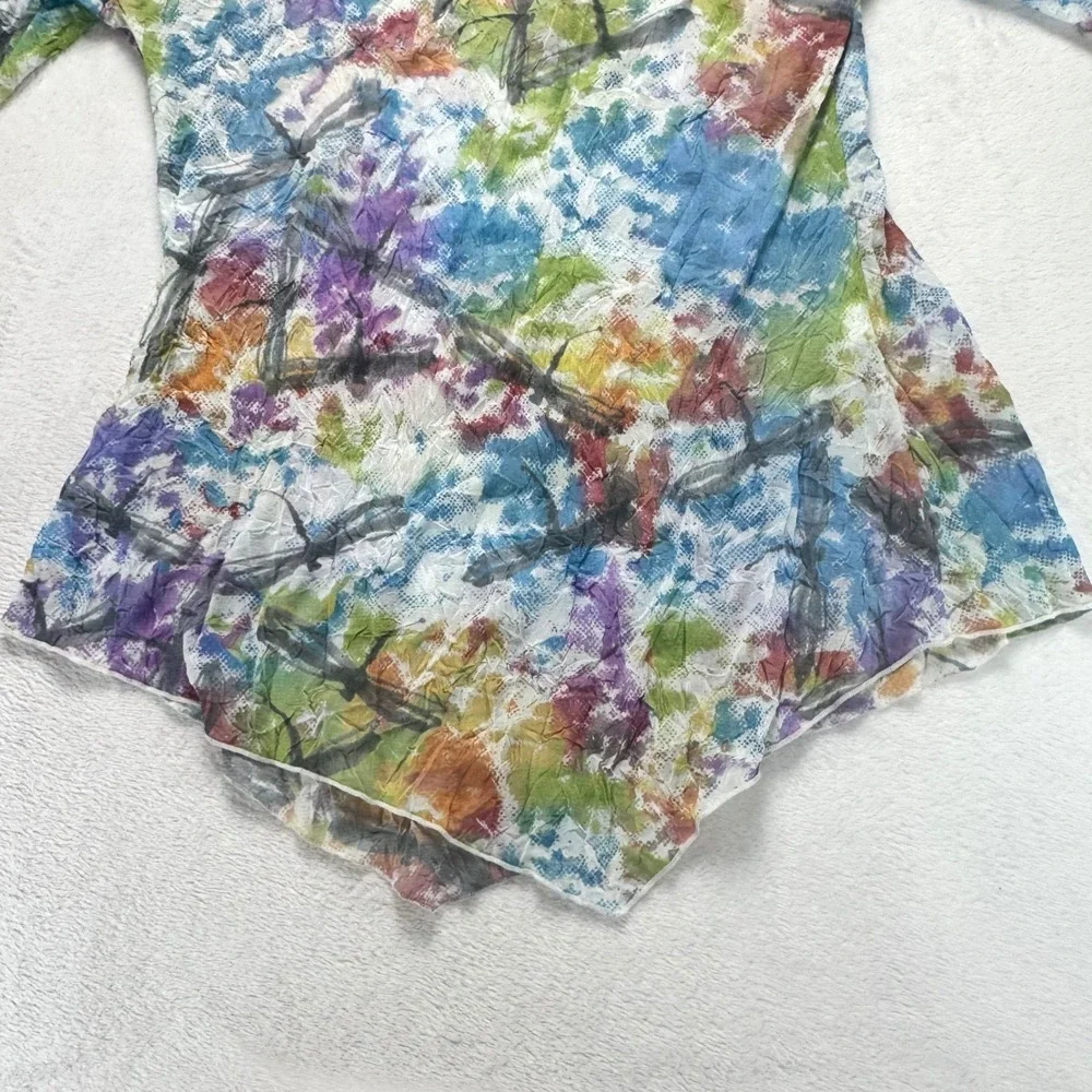 Snoskins Dragonfly Watercolor Print V-Neck Sharkbite Hem Top Multi Color Large - Picture 4 of 4